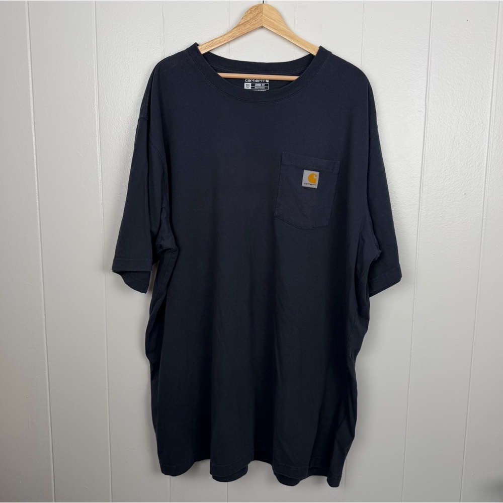 Carhartt Pocket T-Shirt K87 Navy Blue Loose Fit 2XL Tall Workwear Tee